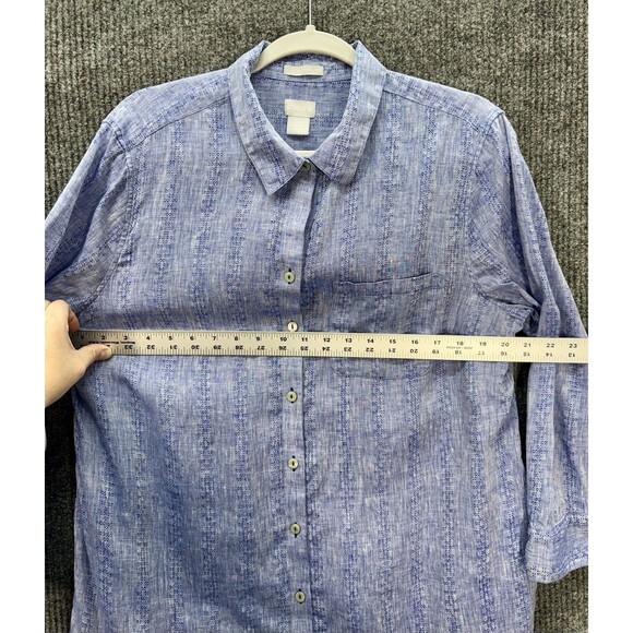 Chicos No Iron Linen Top Womens 2.5/Large Blue Button Front Tunic Half Sleeve - Picture 9 of 12